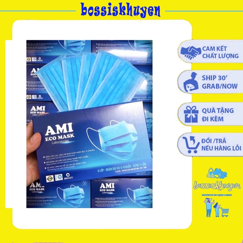 HỘP KHẨU TRANG Y TẾ 4 LỚP - -Chống giọt bắn - Ngăn ngừa khói bụi, hộp 50 khẩu trang 4 lớp nhiều màu umino,ami,long hưng