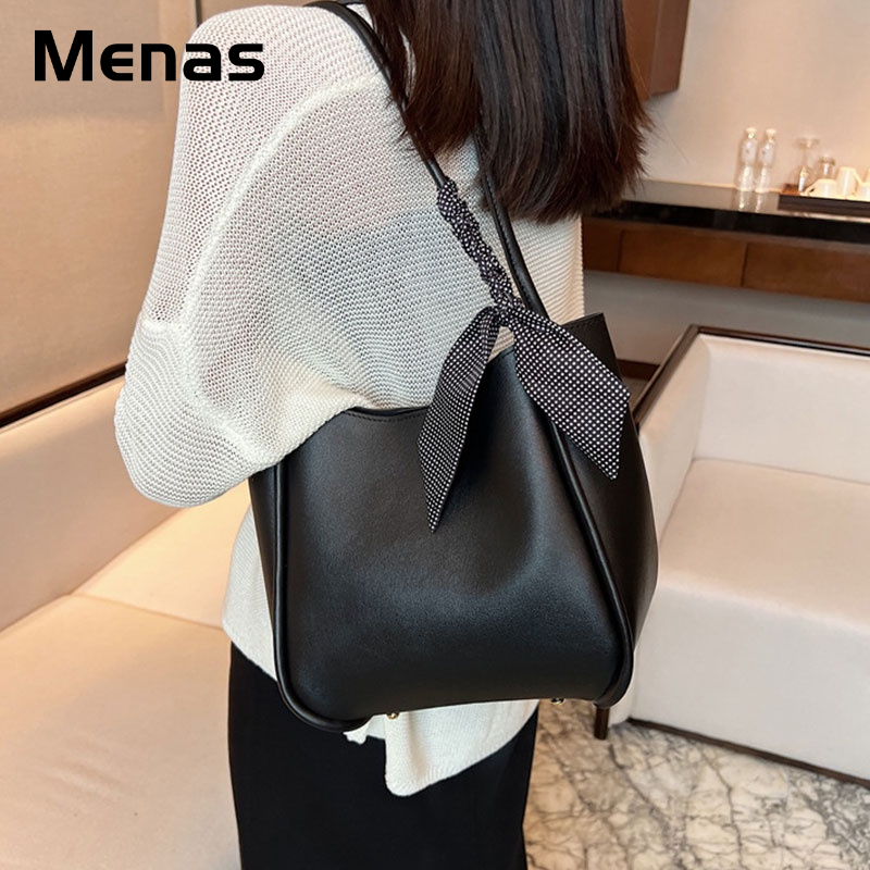 Menas Túi Xách Da PU Đeo Vai Màu Trơn Sức Chứa Lớn Phong Cách retro Thời Trang Thường Ngày