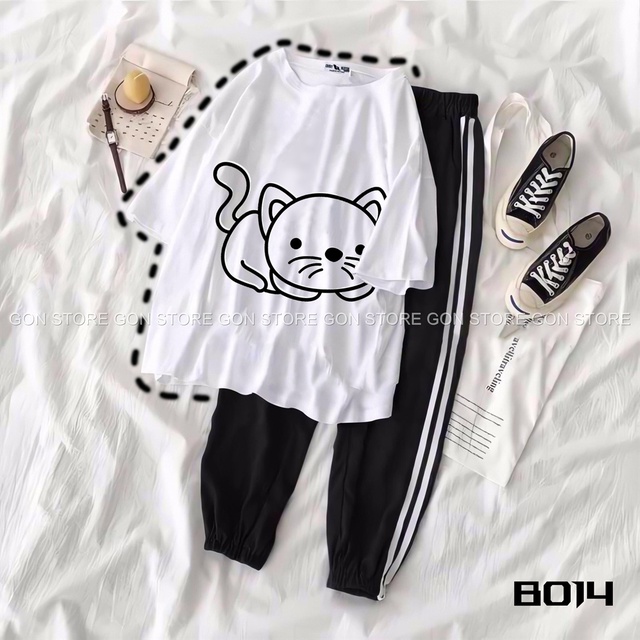 [Giá Hủy Diệt] Set áo thun tay lửng, quần unisex 2 sọc C1314