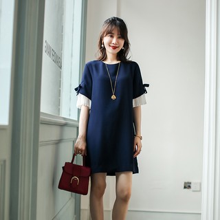 Váy phối tay xếp ly đính nơ cho người béo và bầu