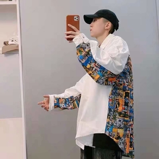 Áo sơ mi dáng rộng in họa tiết phong cách Hàn Quốc thời trang cho nam và nữ size M-2XL