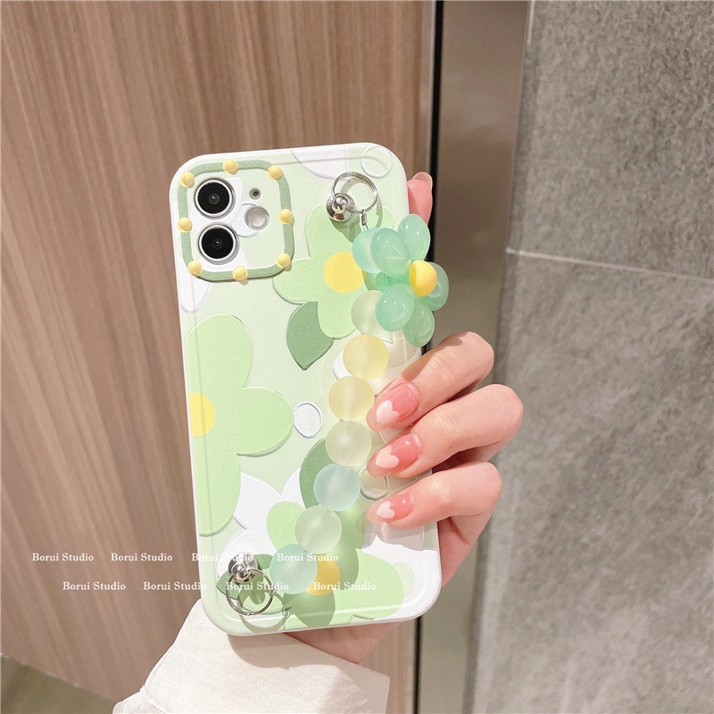 Ốp điện thoại silicon mềm họa tiết hoa có dây đeo cầm tay thích hợp cho Iphone 12Pro max 11 8p xs xr