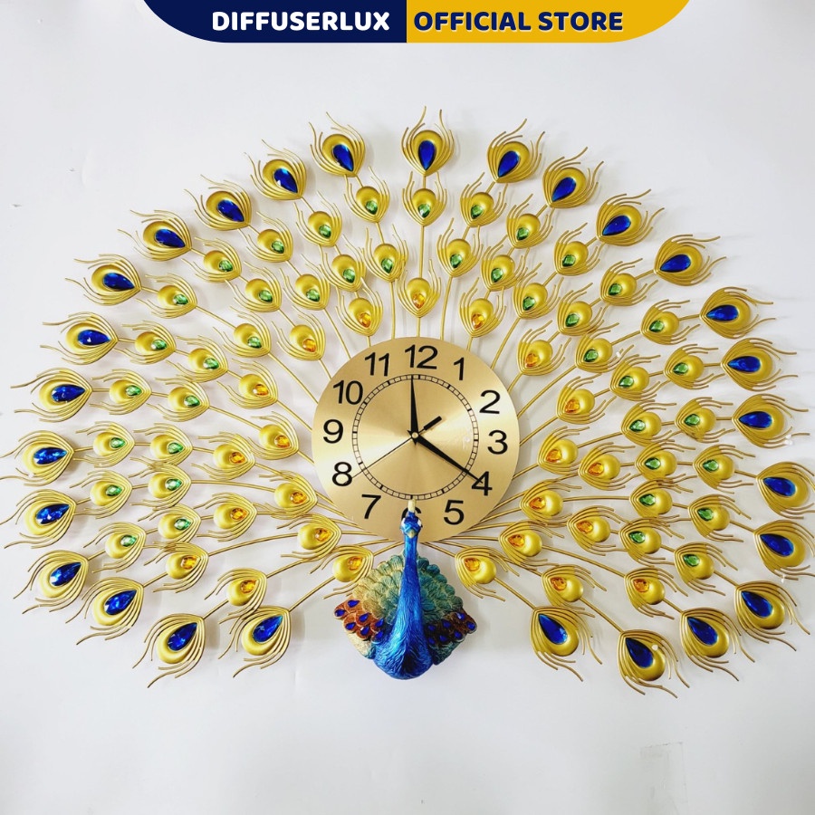 Đồng hồ kim trôi treo tường hình con công khổng tước decor trang trí phòng khách mã 952 vàng - DIFFUSER LUX