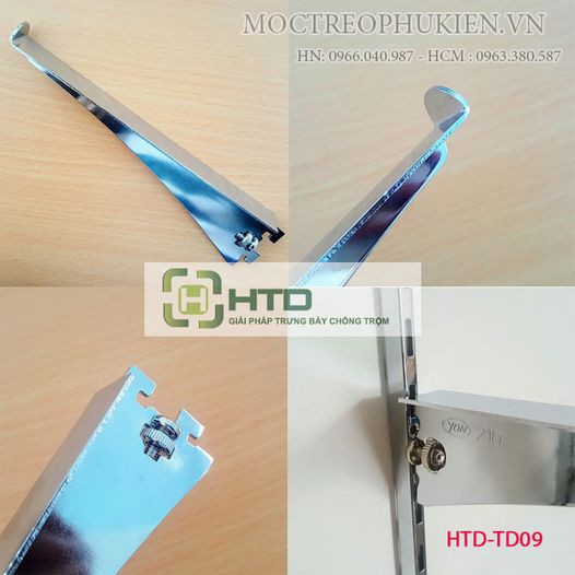 Tay đỡ kính có vấu kết hợp với thanh ray làm kệ trưng bày - Mã TD09
