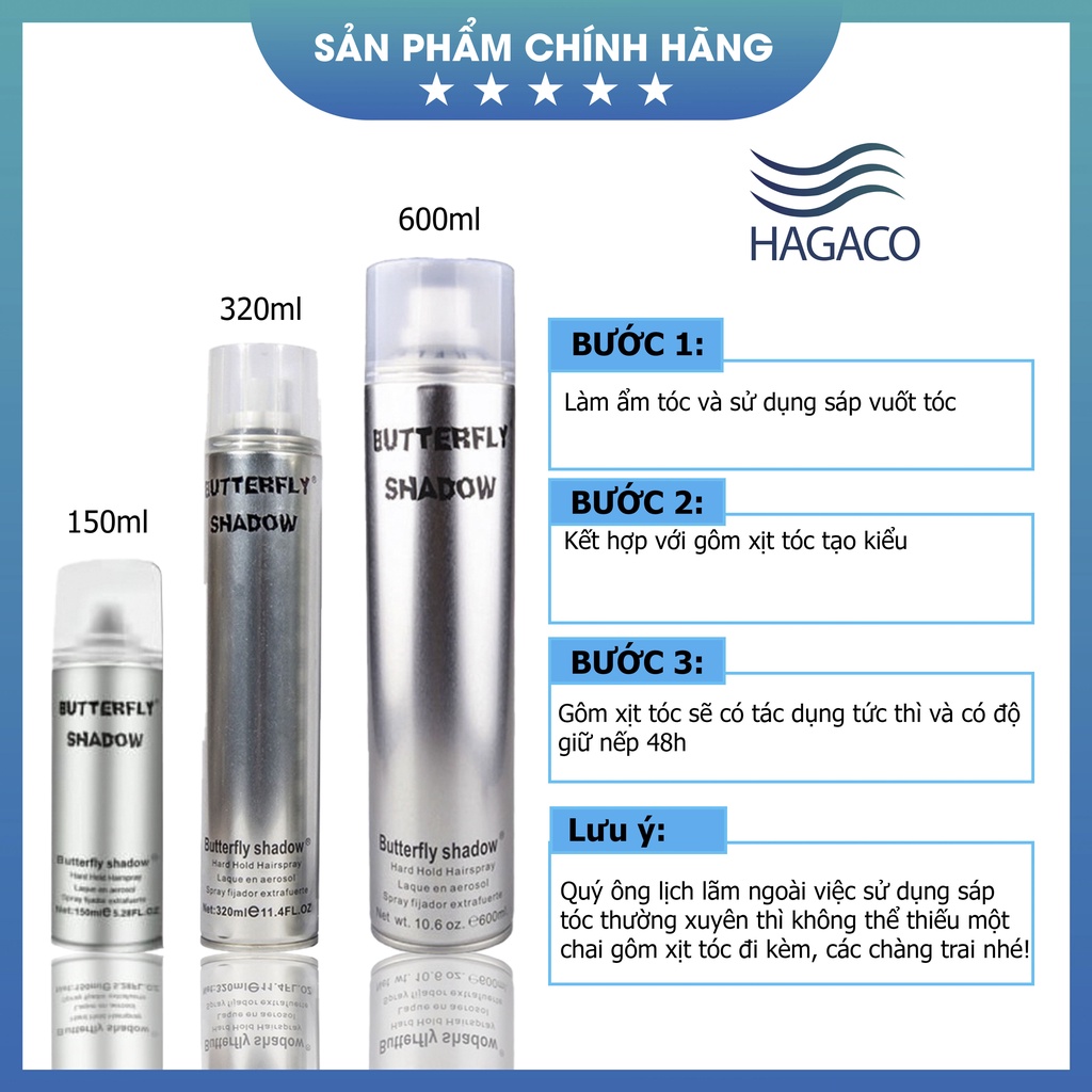 Gôm xịt tóc Butterfly Shadow Chính hãng, Gôm bạc giữ nếp tạo kiểu nam nữ MN12