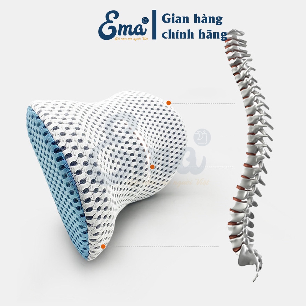 Bộ gối tựa đầu &amp; lưng ô tô cao su non EMA - Vỏ 4D siêu thoáng - Thiết kế ôm trọn bảo vệ cột sống