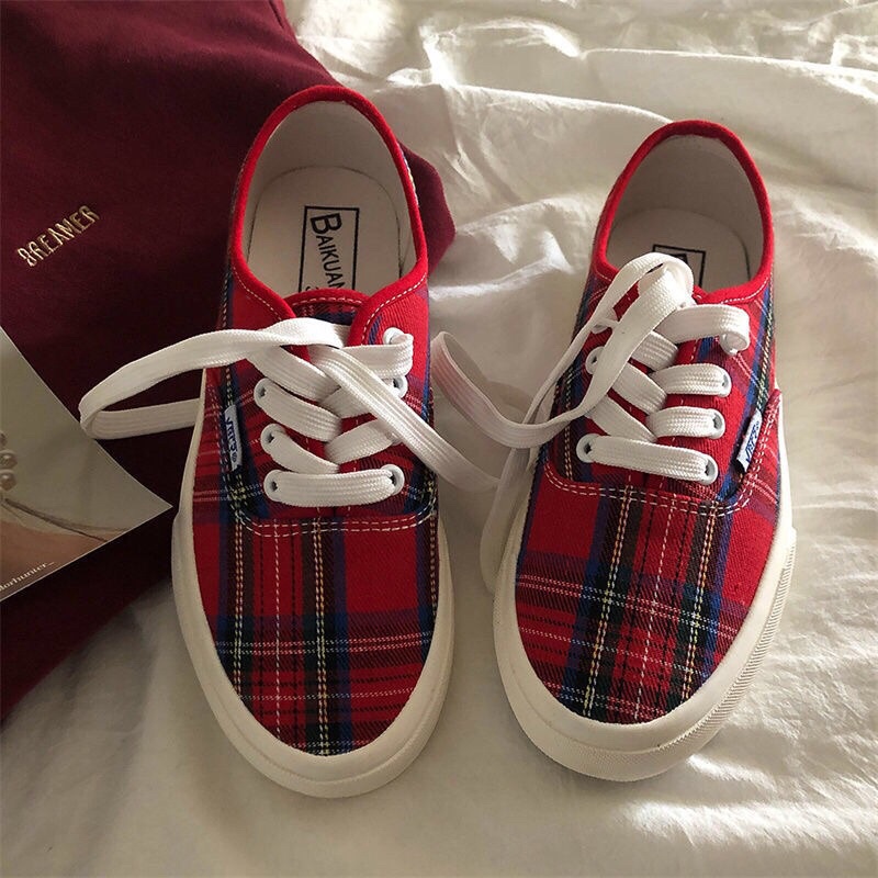 Giày Dây Kẻ caro đỏ Canvas | Ảnh thật cuối