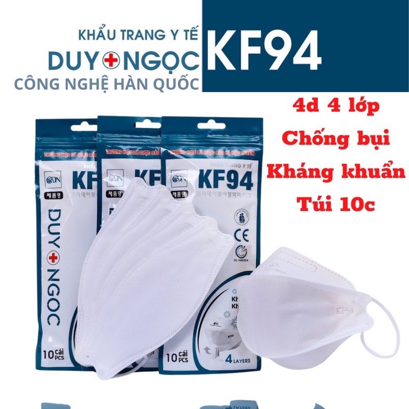 Combo 5 túi khẩu trang y tế KF94 chính hãng công nghệ Hàn Quốc chống bụi kháng khuẩn, túi 10 cái duy ngọc