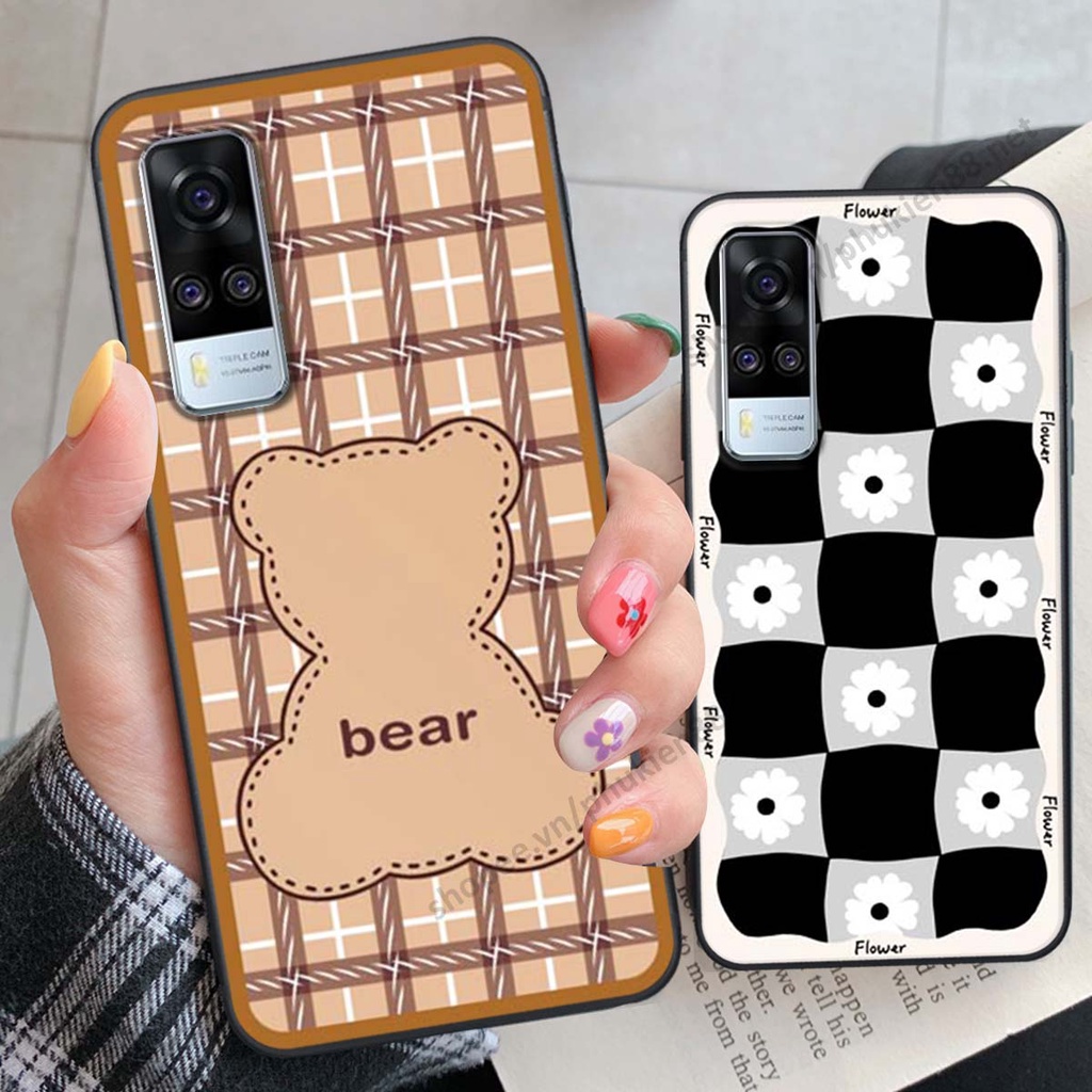 Ốp lưng Vivo Y51 2020 ốp điện thoại LineBear, bé tóc xù, hoa siêu đẹp