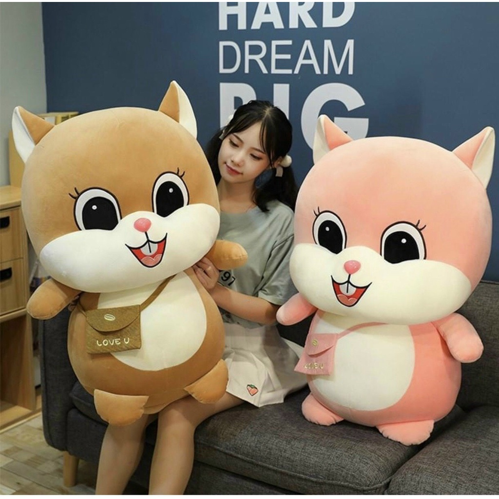 Gấu bông sóc đeo túi chéo dễ thương, Gấu bông to khổng lồ hình con sóc cute 90cm - Quà tặng bạn gái ý nghĩa