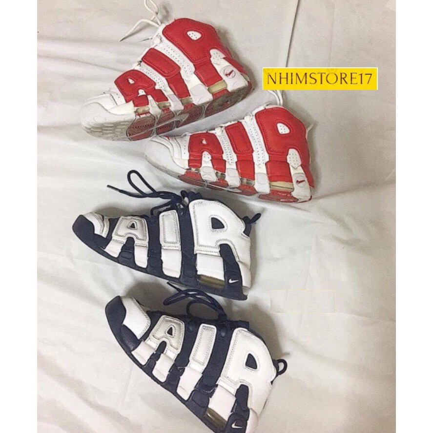 (FULL BOX) Giày Thể Thao Nike Air More Uptempo Xanh Chữ Trắng