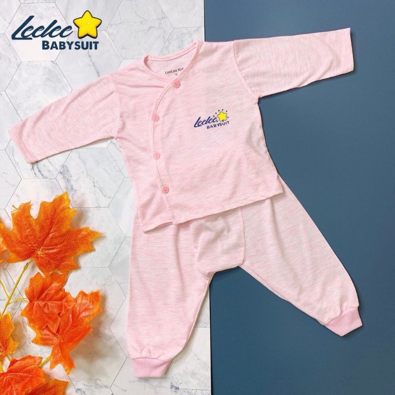 Bộ Quần Áo Dài Tay Sơ Sinh Leelee Kid Cúc Lệch, Vải Cotton Loang