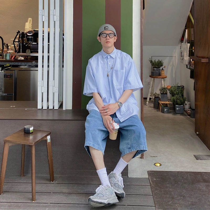 Quần short denim iMaodou ống rộng phong cách Hàn Quốc cho nam