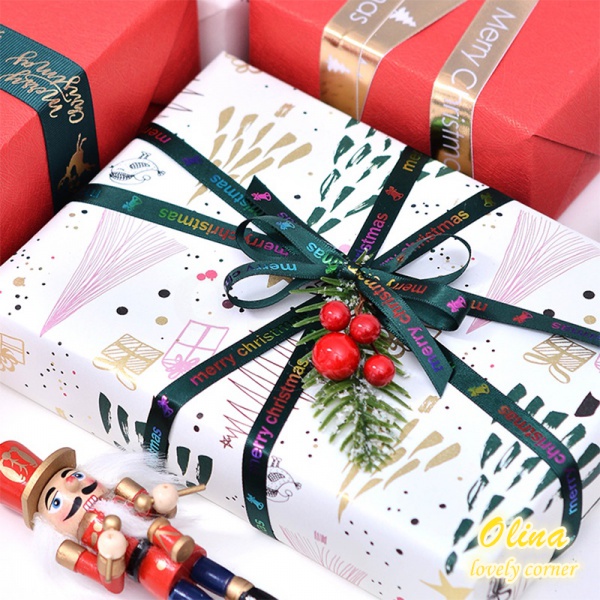 Cuộn dây ruy băng họa tiết Giáng Sinh chiều dài 9m dành cho trang trí