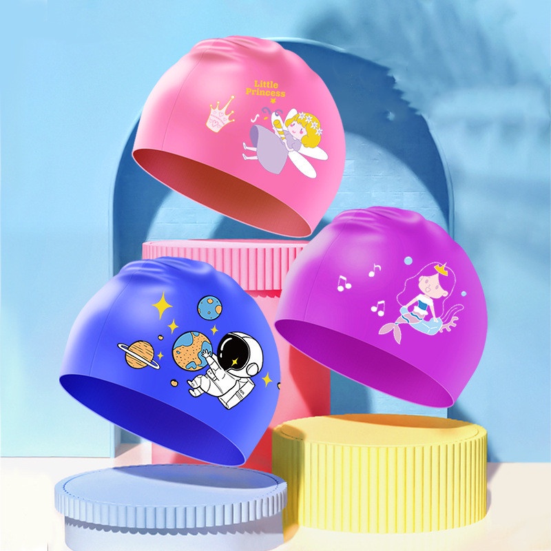 Mũ Bơi Silicon Chống Thấm Nước In Họa Tiết Hoạt Hình Dễ Thương Cho Bé