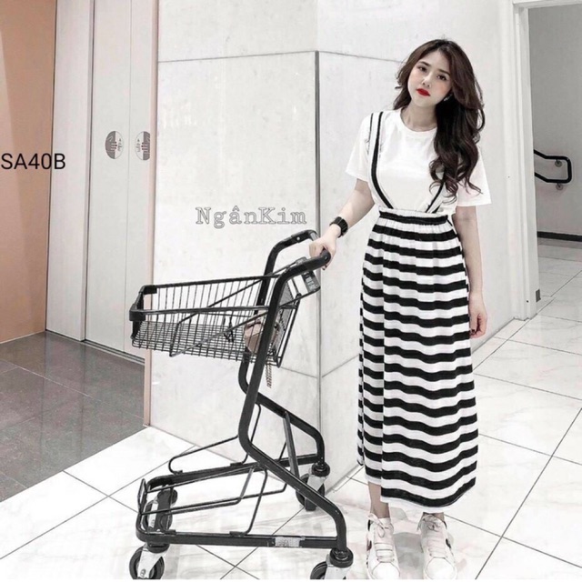 Set Yếm Áo Thun Chân Váy Sọc