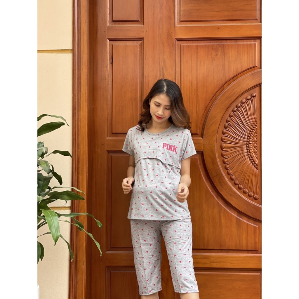 Bộ đồ bầu và sau sinh LỬNG PINK LẬT TI chất cotton thấm hút mồ hôi