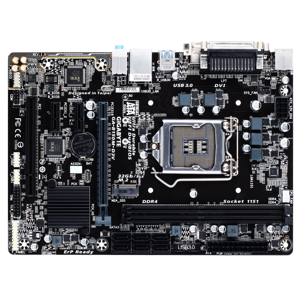 Mainboard GIGABYTE GA-B150M-D3V (Chipset Intel B150/ Socket LGA1151/ VGA onboard) - Đã Qua Sử Dụng