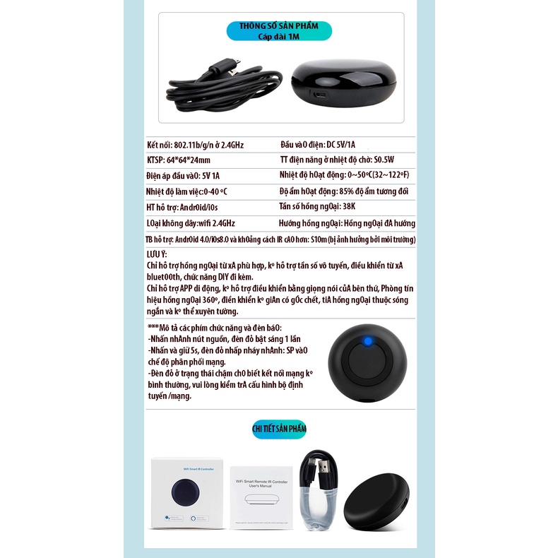 Thiết bị điều khiển trung tâm qua wifi cho điều hòa, máy lạnh, tivi, quạt điện, loa, ... điều khiển từ xa