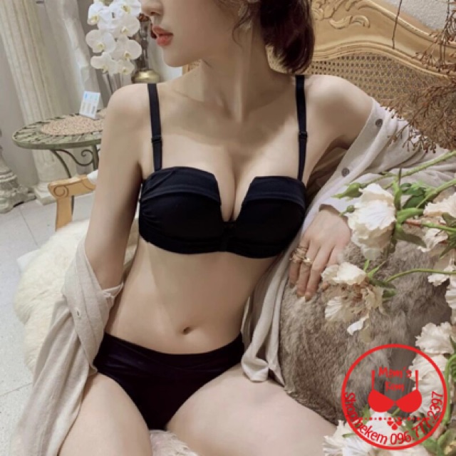 Bộ Đồ Lót Nữ Cúc Ngang Không Gọng Đệm Dày Nâng Ngực Chống Xệ Khe Hình Chữ V Siêu Sexy _ DB6 - S1 | WebRaoVat - webraovat.net.vn