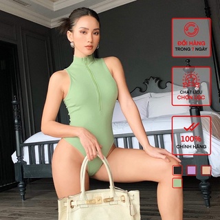 Áo ba lỗ khóa zip bodysuit nữ busy cotton len tăm co giãn ôm sát bl3b