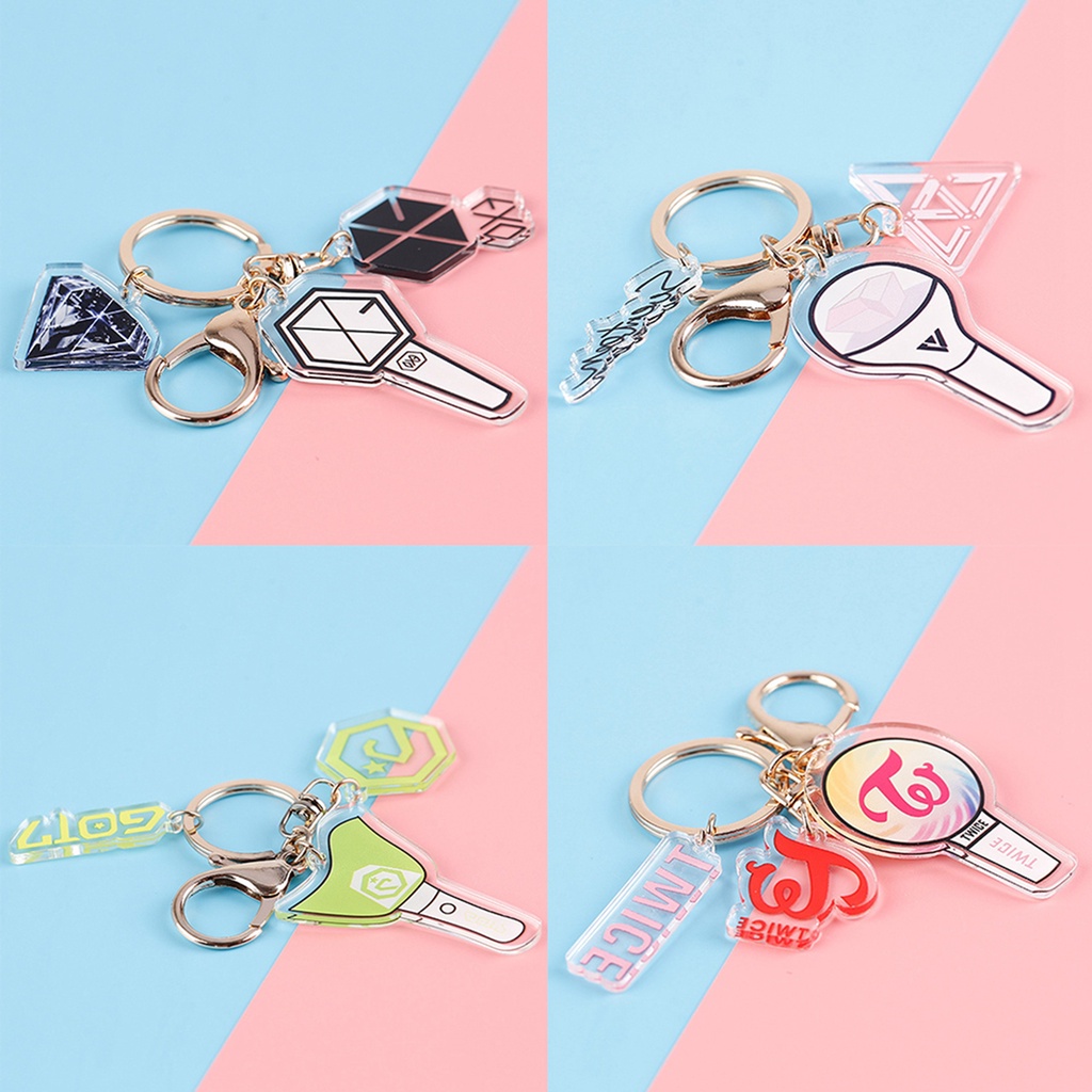 Móc chìa khóa hai mặt bằng acrylic trong suốt sáng tạo cho fan nhóm nhạc Kpop Bts Exo Twice