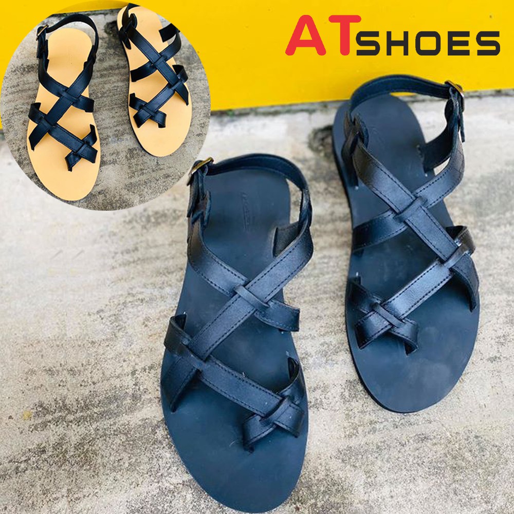 Sandal nam, dép quai ngang, dép nam da bò, không thấm nước, êm chân thoải mái  Atshoes XDxn201