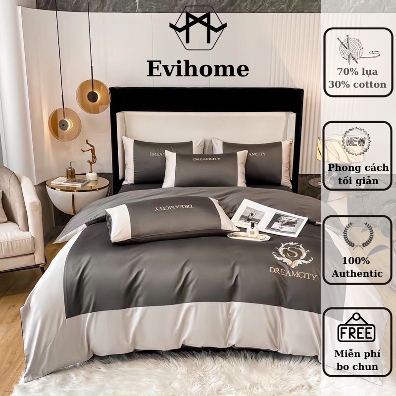 Bộ Chăn Ga Gối Dream City Lụa Cotton 4 Món Cao Cấp Phối Màu Sang Trọng Mẫu Mới Nhất 2022