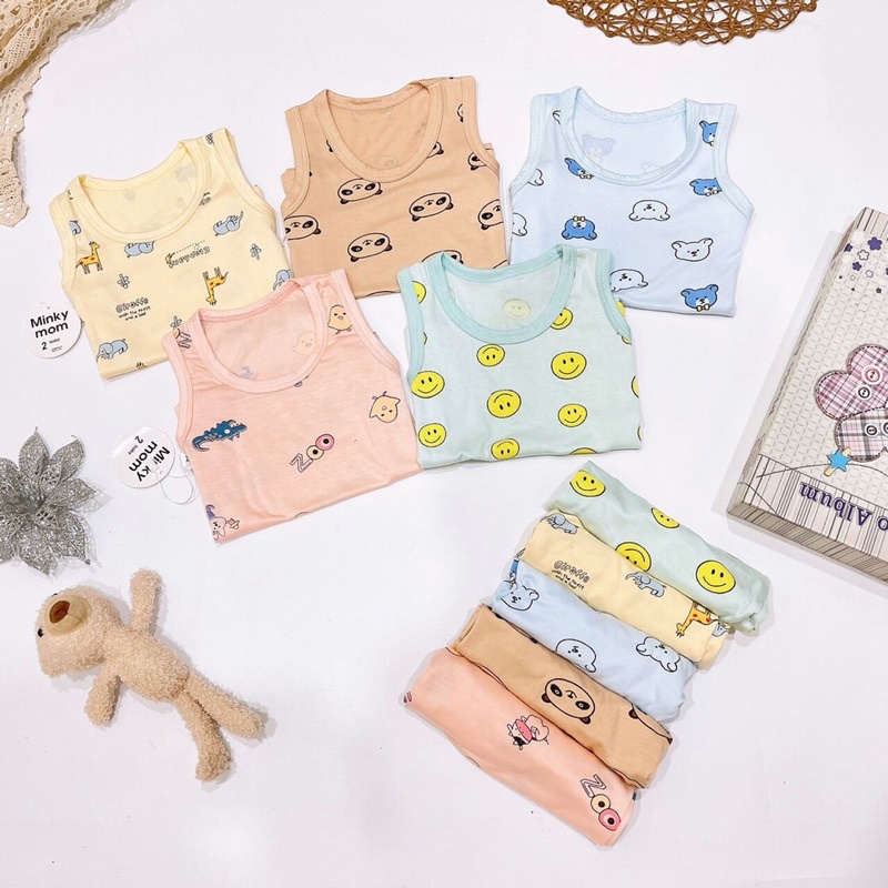Bộ ba lỗ in hình chất thun lạnh mềm mát cho bé trai bé gái