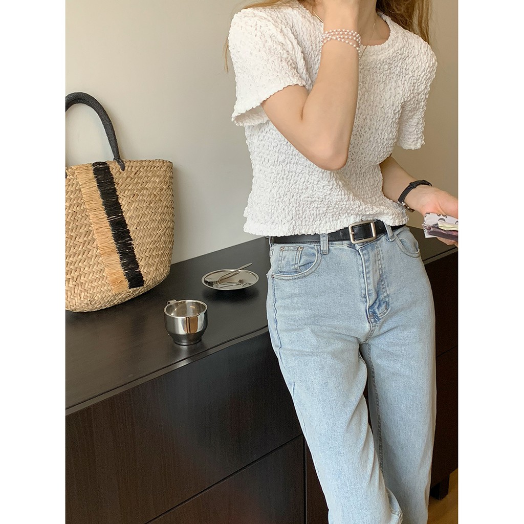 Áo thun Xiaozhainv tay ngắn màu trơn phong cách thời trang Hàn Quốc cho nữ