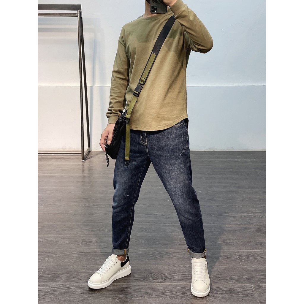 Áo thun nam dài tay vạt bầu sweater chất cotton mềm thoáng mát 100% | BigBuy360 - bigbuy360.vn