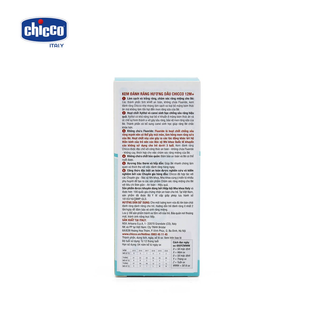 Kem đánh răng cho bé nuốt được CHICCO 12m+, kem đánh răng trẻ em vị dâu 50ml - Monnie Kids