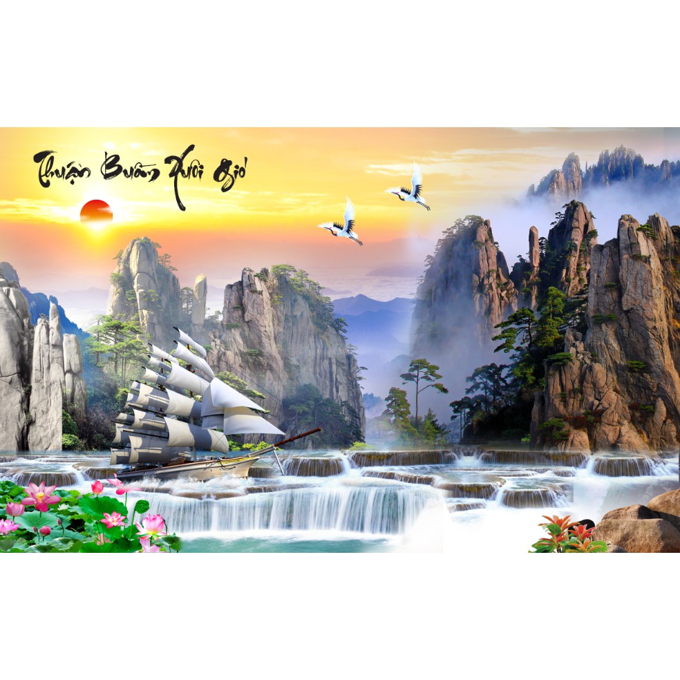 Tranh Dán Tường 3d Phòng Khách, phòng ngủ hiện đại Sơn thủy hữu tình 1544