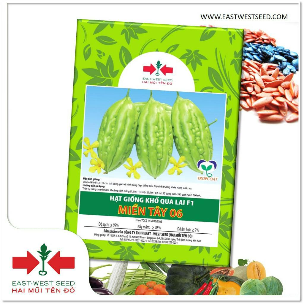 GÓI 20g (KHOẢNG 100 HẠT) HẠT GIỐNG KHỔ QUA LAI F1 MIỀN TÂY 06 CỦA EAST-WEST SEED (HAI MŨI TÊN ĐỎ)