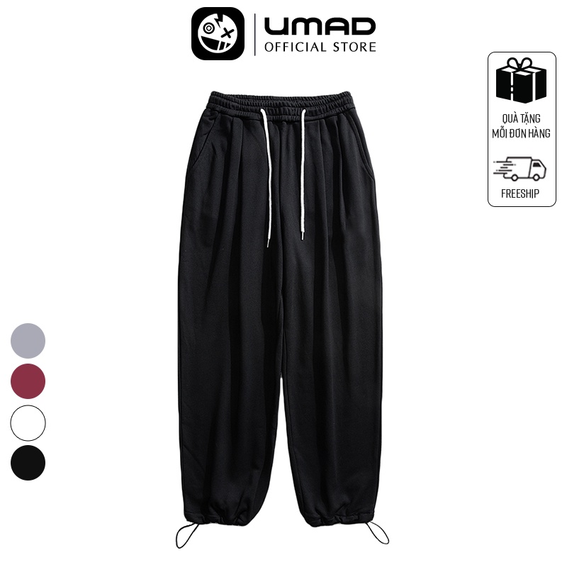 Quần Jogger Unisex basic TRƠN UMAD 3 màu Chất Nỉ form rộng chun ống dây rút cá tính năng động đi chơi đi học