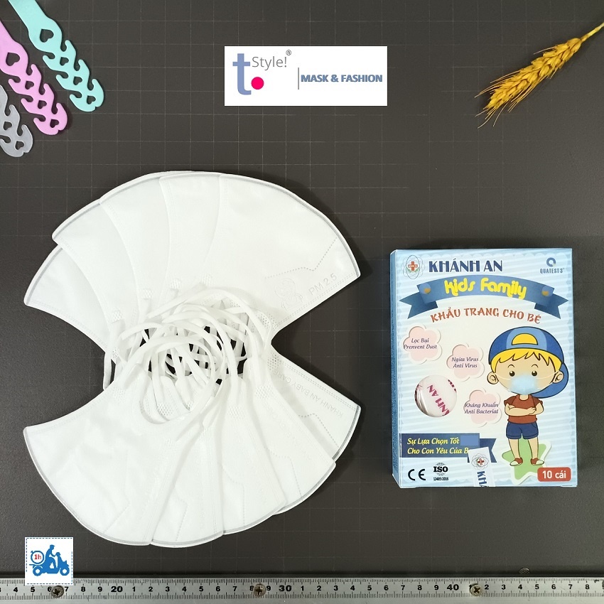 1 hộp 10 cái khẩu trang cho bé dưới 5 tuổi thiết kế 3D 4 lớp vải SMS khang khuan, nhiều màu