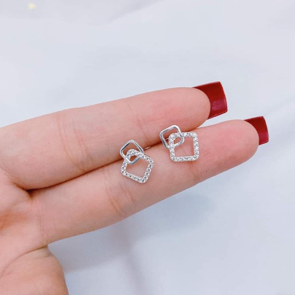 Bông tai bạc nữ DaLiA Jewelry khuyên tai hình vuông lồng vào nhau cá tính hoa tai chuẩn bạc không gỉ an toàn cho da