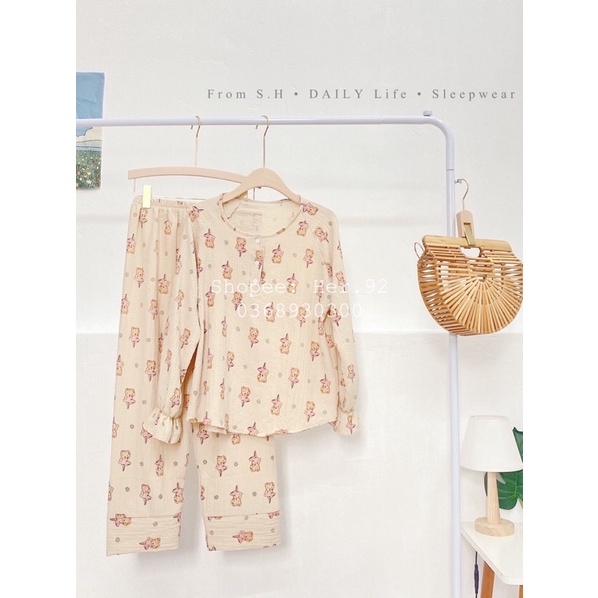 BỘ PIJAMA CHẤT ĐŨI NHĂN HÀN HOẠ TIẾT - BỘ MẶC NHÀ HOẠ TIẾT CHẤT XÔ MUSLIN SIÊU XINH | BigBuy360 - bigbuy360.vn