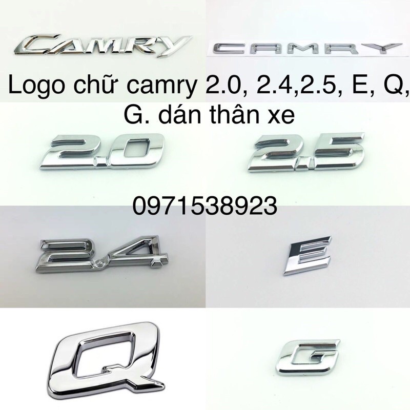 Logo chữ toyota camry 2.4, 2.5, 2.0, E,Q,G dán xe toyota