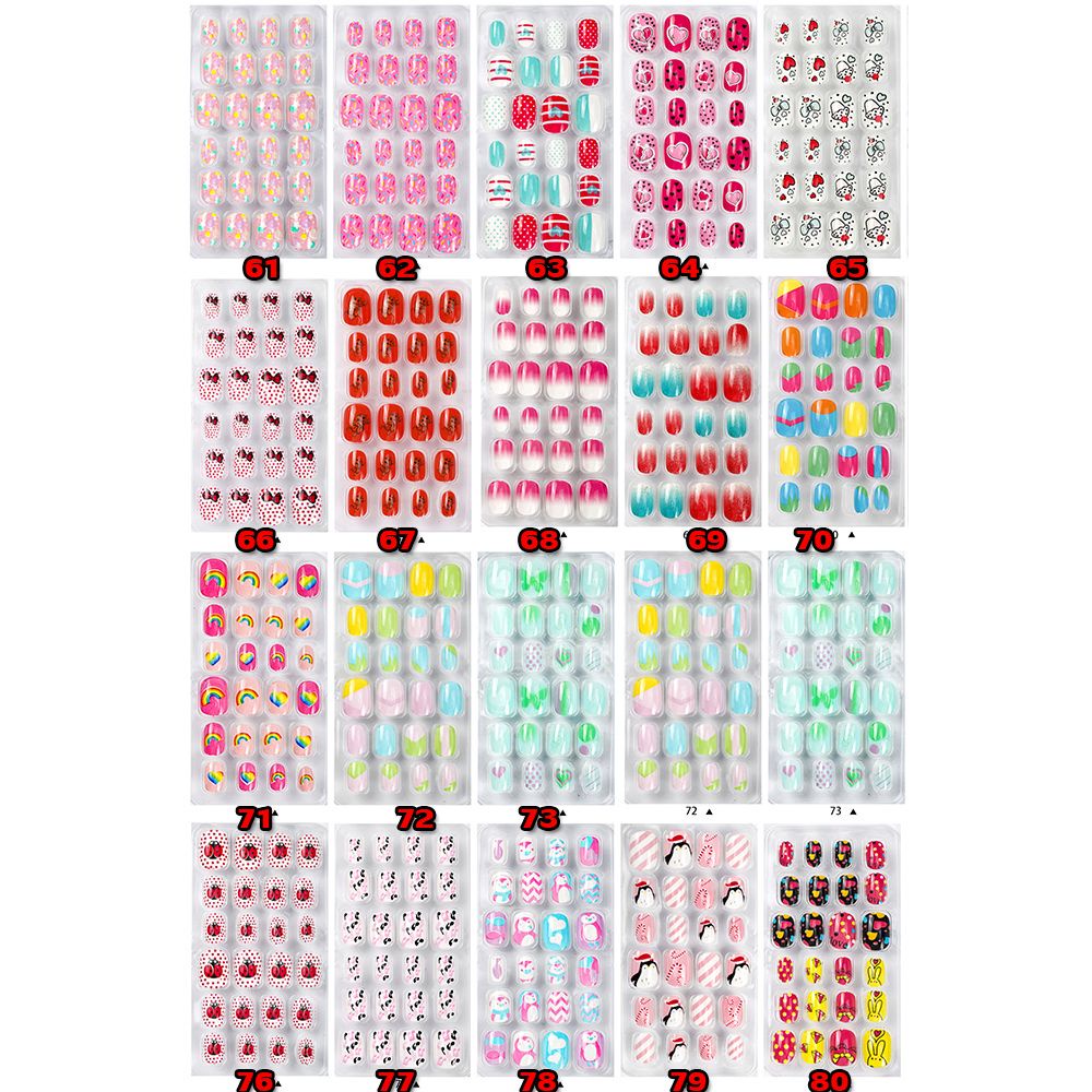 [Hàng mới về] Bộ 24 móng tay giả nhiều hình họa tiết và màu sắc độc đáo cho trẻ em
