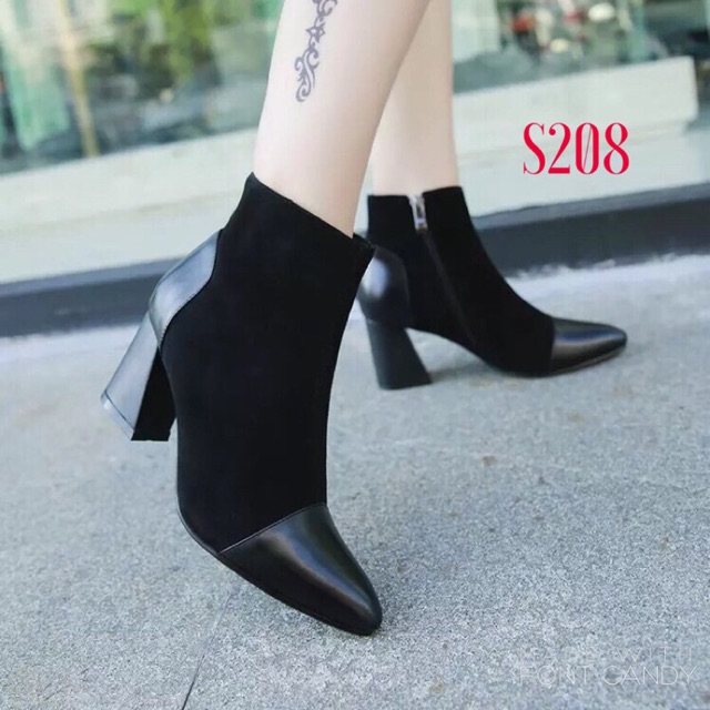 Bốt cổ ngắn da lộn mõm da siêu chất S208