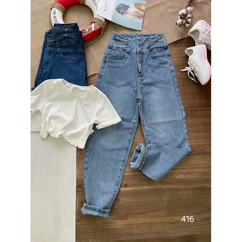 QUẦN JEAN BAGGY NỮ CẠP CAO TRƠN PHỐI LƯNG QUẦN CHÉO DÂY MS 416 [CLIP THẬT] [FREESHIP] HÀNG LOẠI 1,VẢI DÀY, MỀM MỊN DỄ M