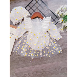 Body thiết kế họa tiết hoa cúc tặng kèm mũ cho bé gái 6-16kg