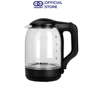 Ấm siêu tốc thủy tinh HAEGER 2 lít, bình đun siêu tốc thủy tinh trong suốt công suất 2000W