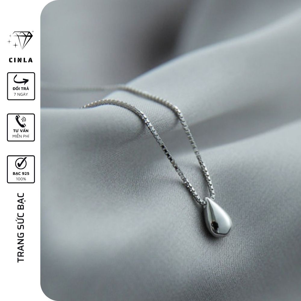 Dây chuyền mạ bạc 925 cao cấp bazic hình giọt nước sang trọng chính hãng trang sức bạc CINLA DC017
