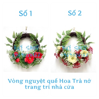 Vòng Nguyệt Quế Hoa TRÀ NỞ Vải (nhân tạo) trang trí treo tường