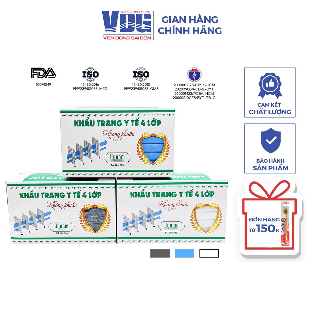 Khẩu trang y tế 4 lớp Hynam BFE 97% ngăn giọt bắn tiếp xúc (Hộp 50 chiếc) - Viễn Đông Sài Gòn