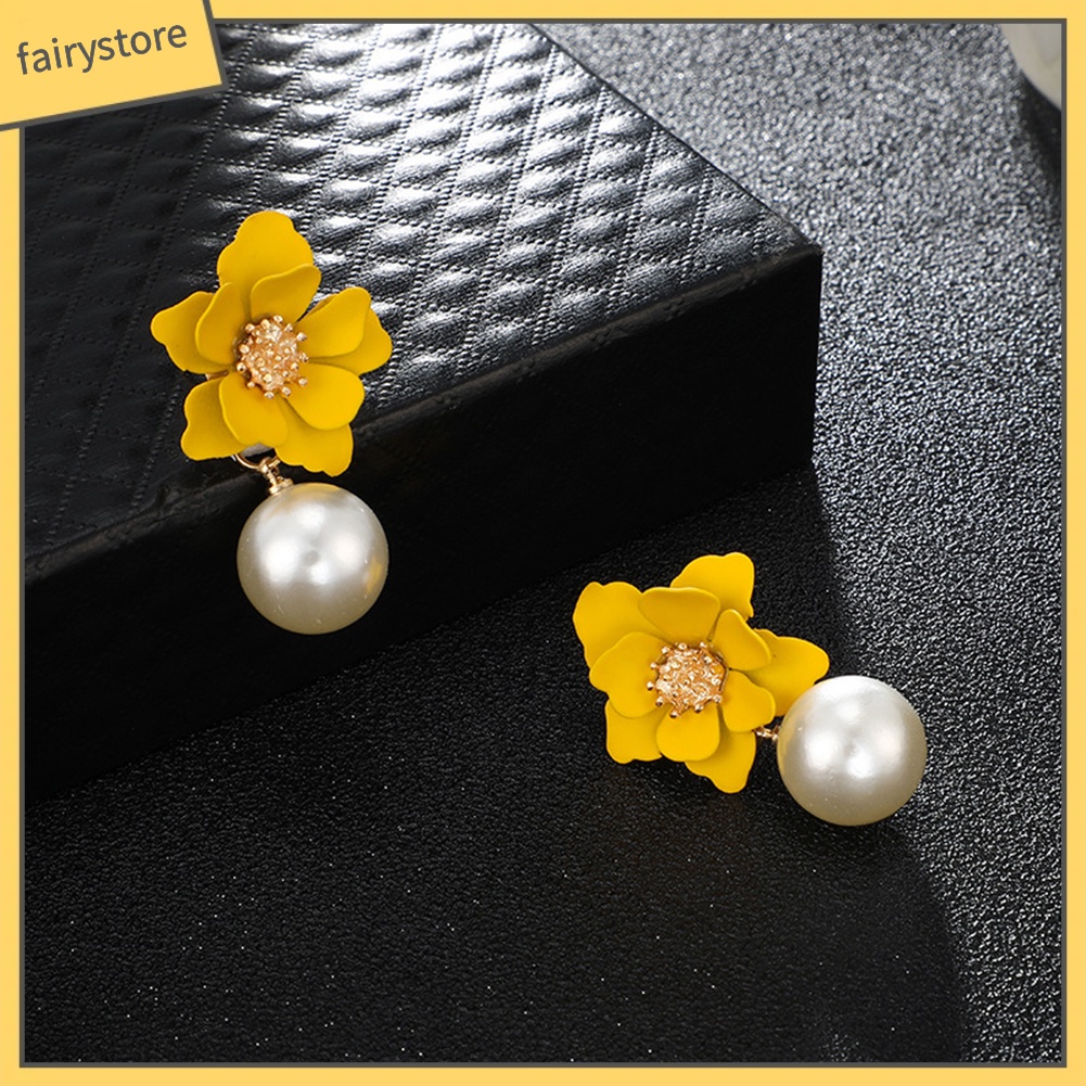 Bông tai hình hoa đính ngọc trai nhân tạo thời trang