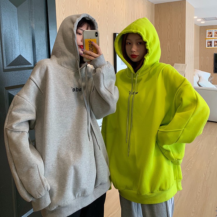 Áo khoác sweater Hoodie lót nhung màu xanh dạ quang cá tính trẻ trung cho học sinh | BigBuy360 - bigbuy360.vn