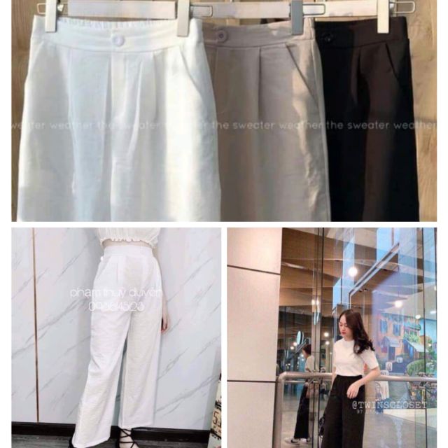 [AN MỘC] Quần ống sớ culottes đũi thô xước chun sau cho nữ